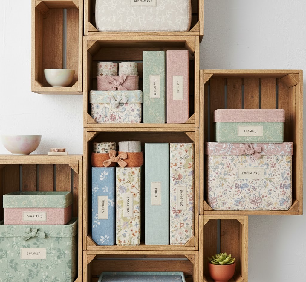 Fabric-covered storage boxes