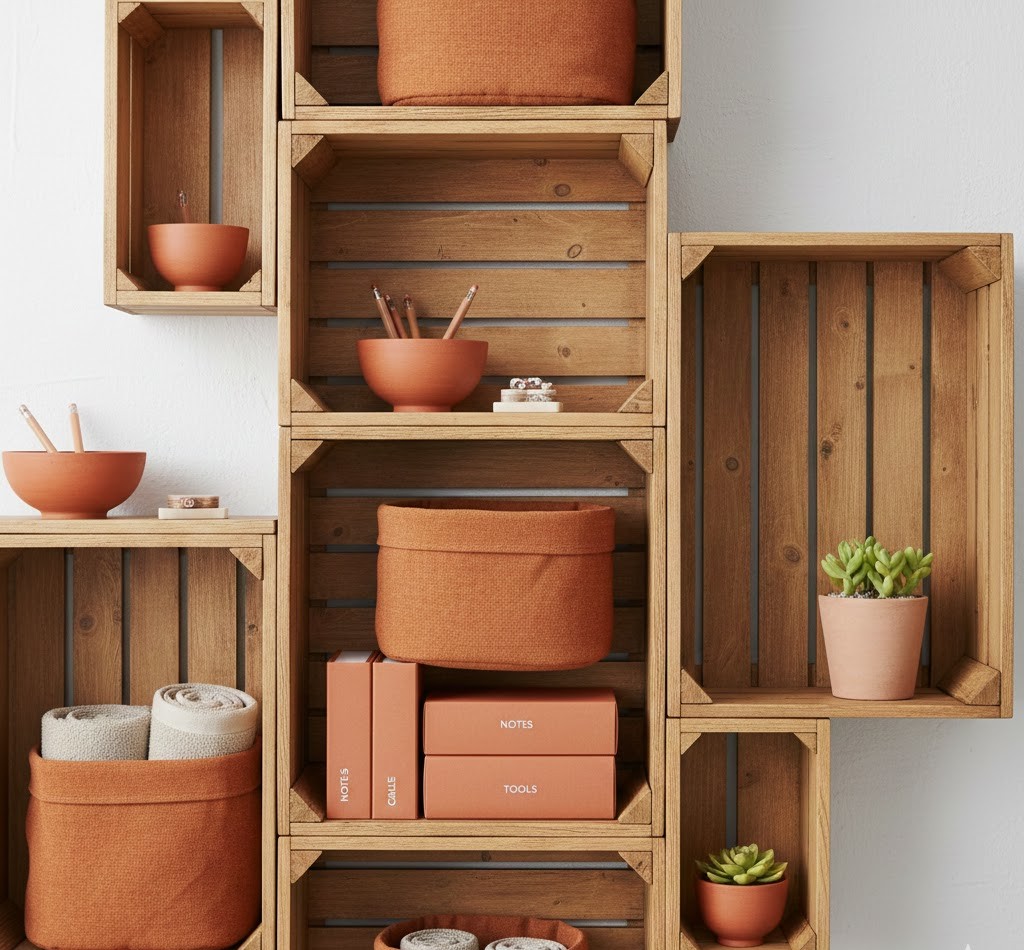 Wooden crate storage system